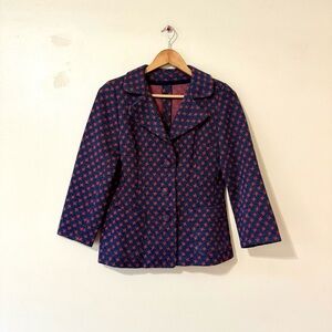 Vintage 70s Blazer Suite Jacket Cross Stitch Navy Blue Red Retro Petite Medium